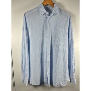 Emanuel Berg Button Down Shirt Men's Sz.M Gauzy Long Sleeve Pastel Blue Coastal